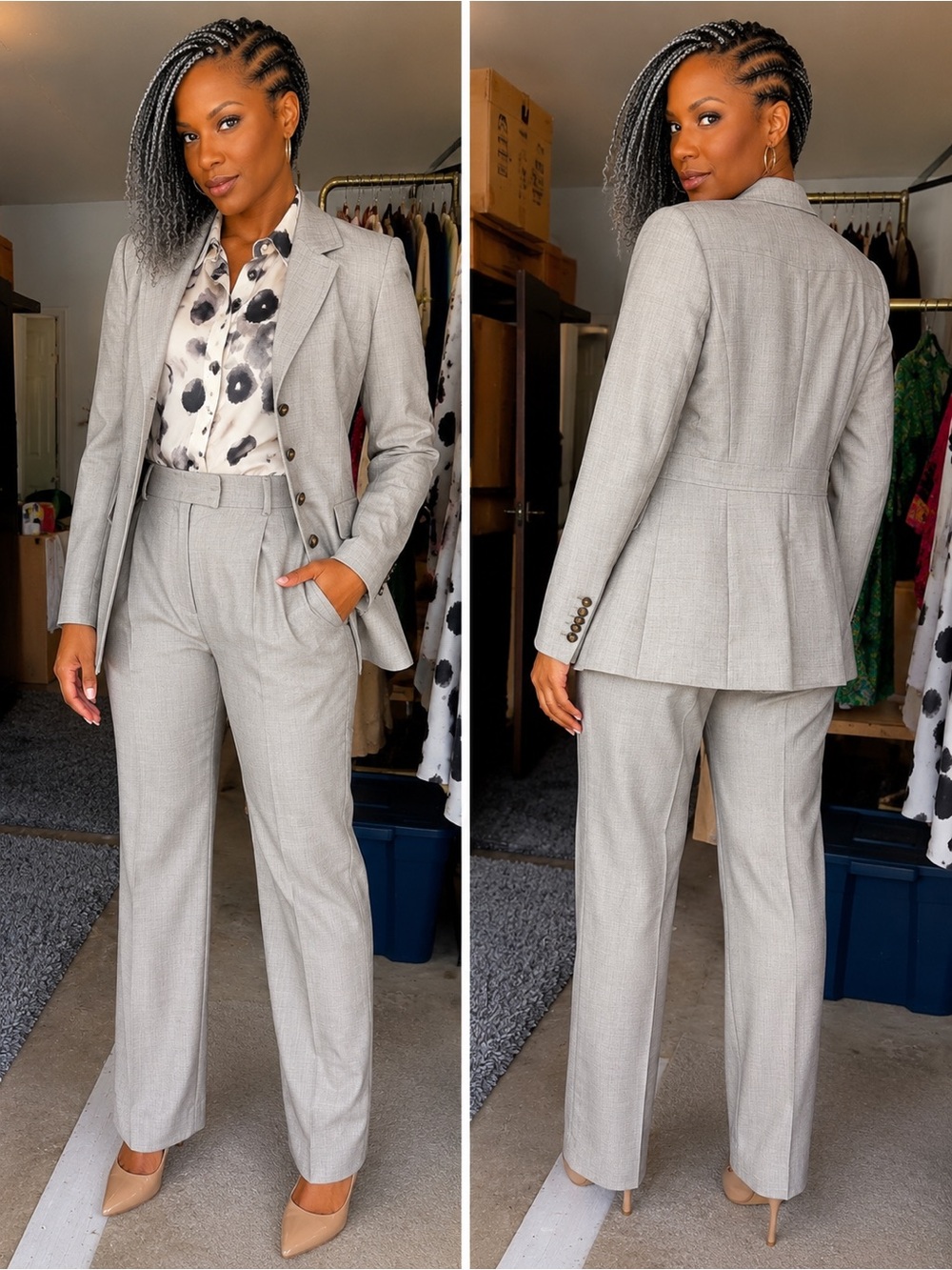 Escada Light Gray Tailored Women's Pantsuit - Two-Piece Set